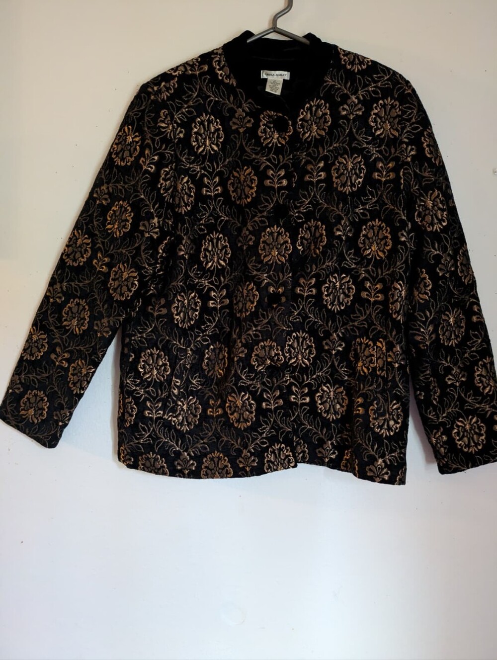 Laura Ashley Black Gold Floral Brocade Velvet Jacket Blazer Women’s L
